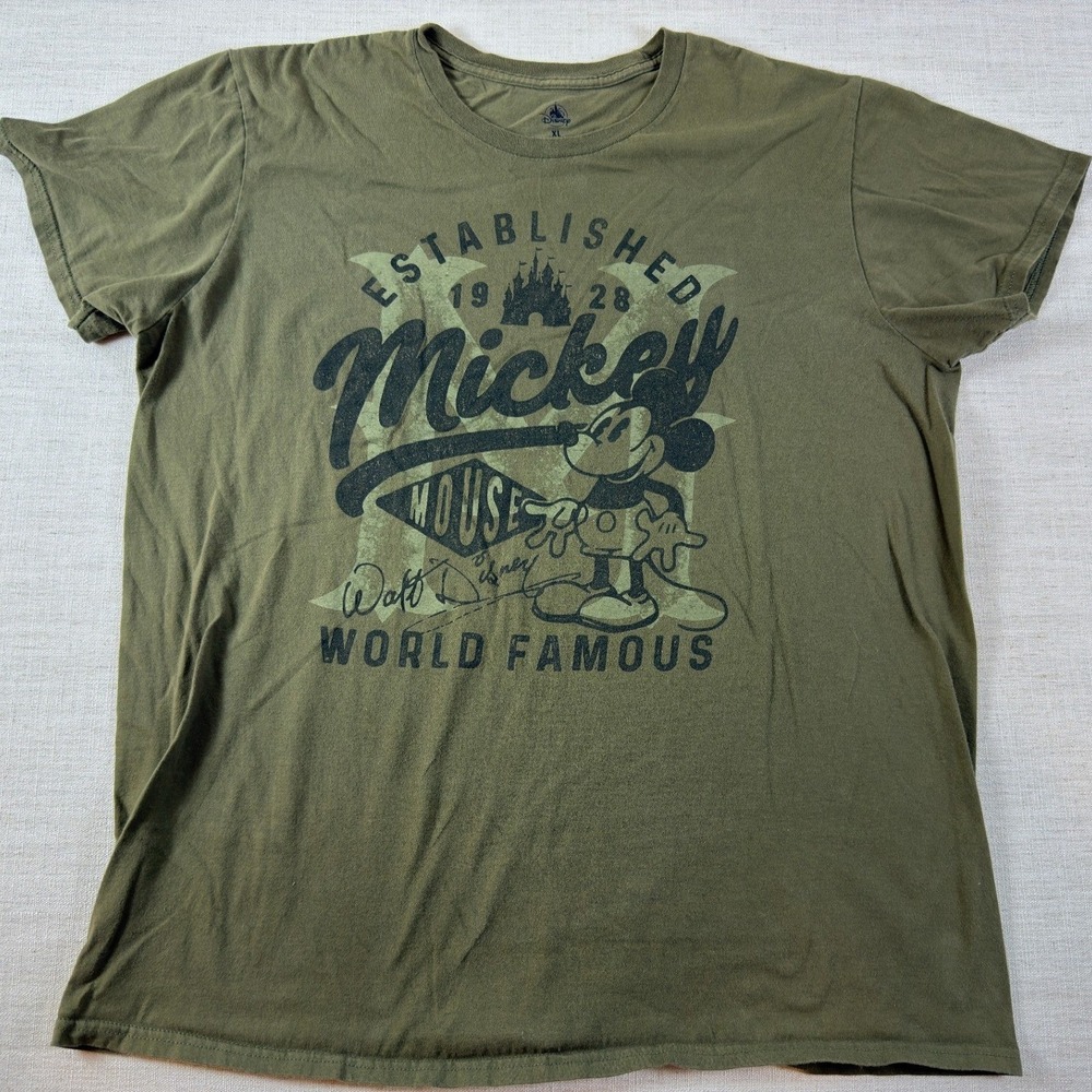 Disney Mickey‎ Mouse World Famous Established 1928 Graphic T-Shirt Olive XL